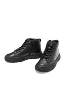 Men's Black Lace-Up Leather High Top Sneakers | Derimod