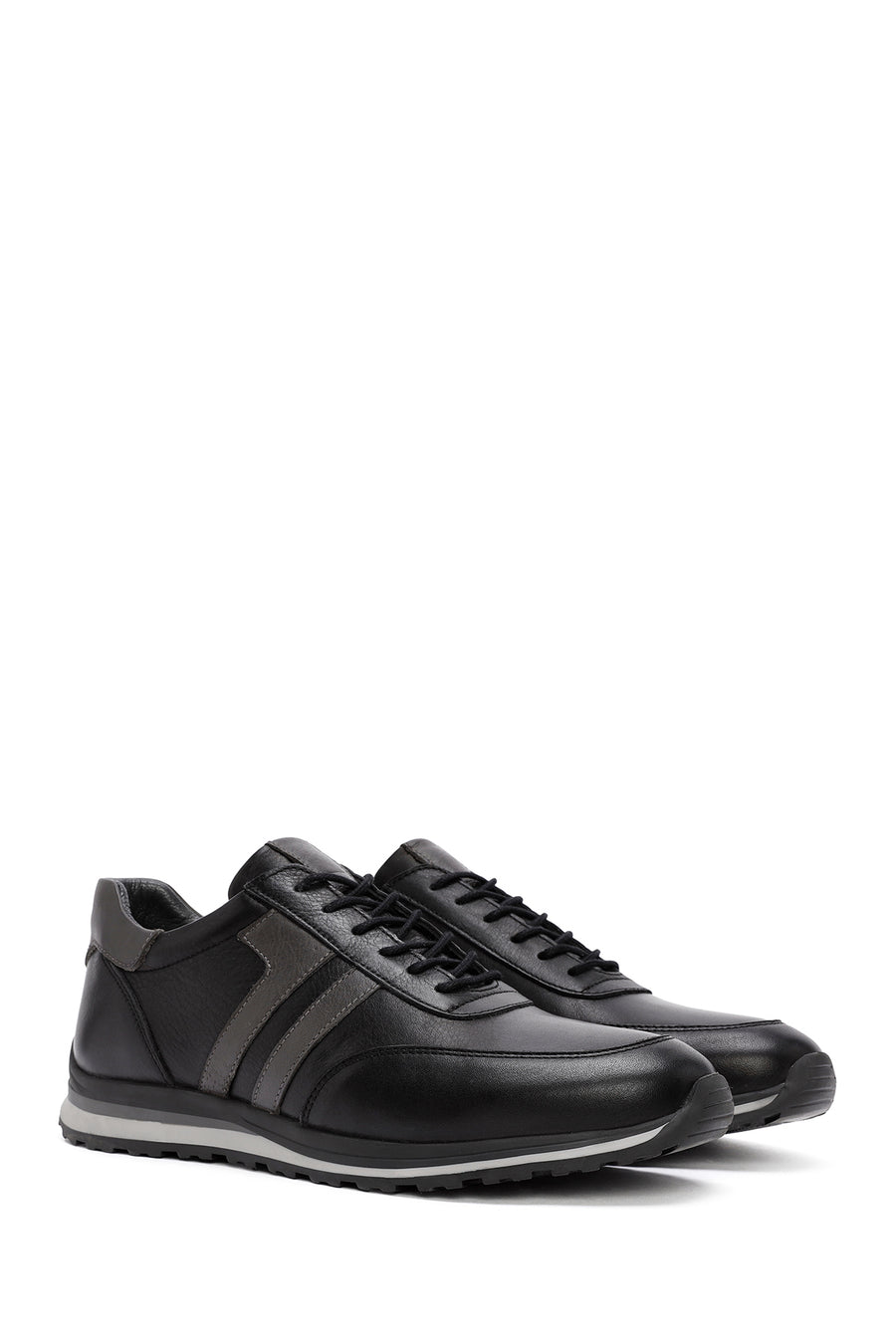 Men's Black Lace-Up Leather Casual Sneakers
