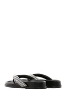 Women's Black Stone Flip Flops Flat Slippers | Derimod