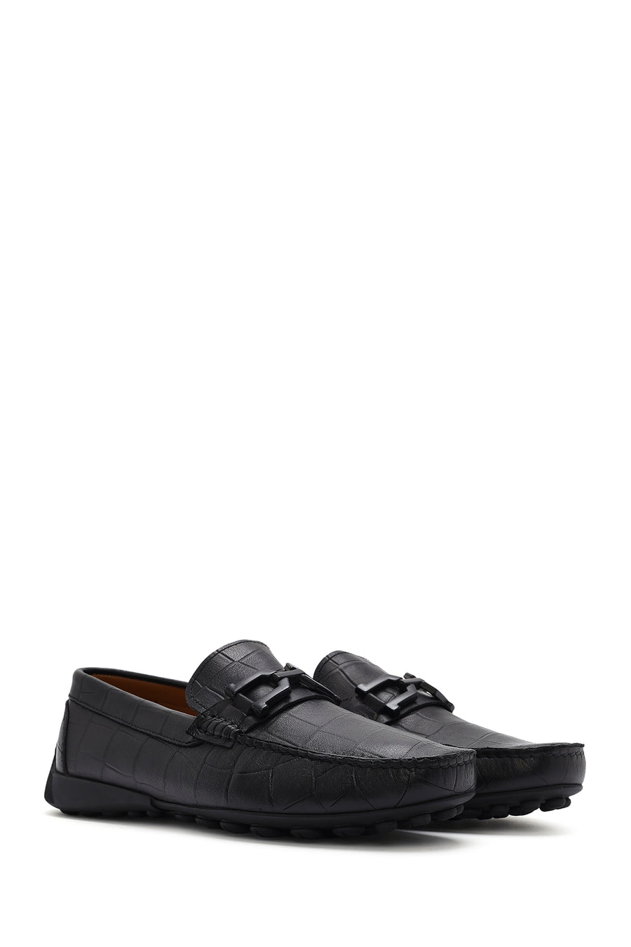 Men's Black Buckled Leather Loafer