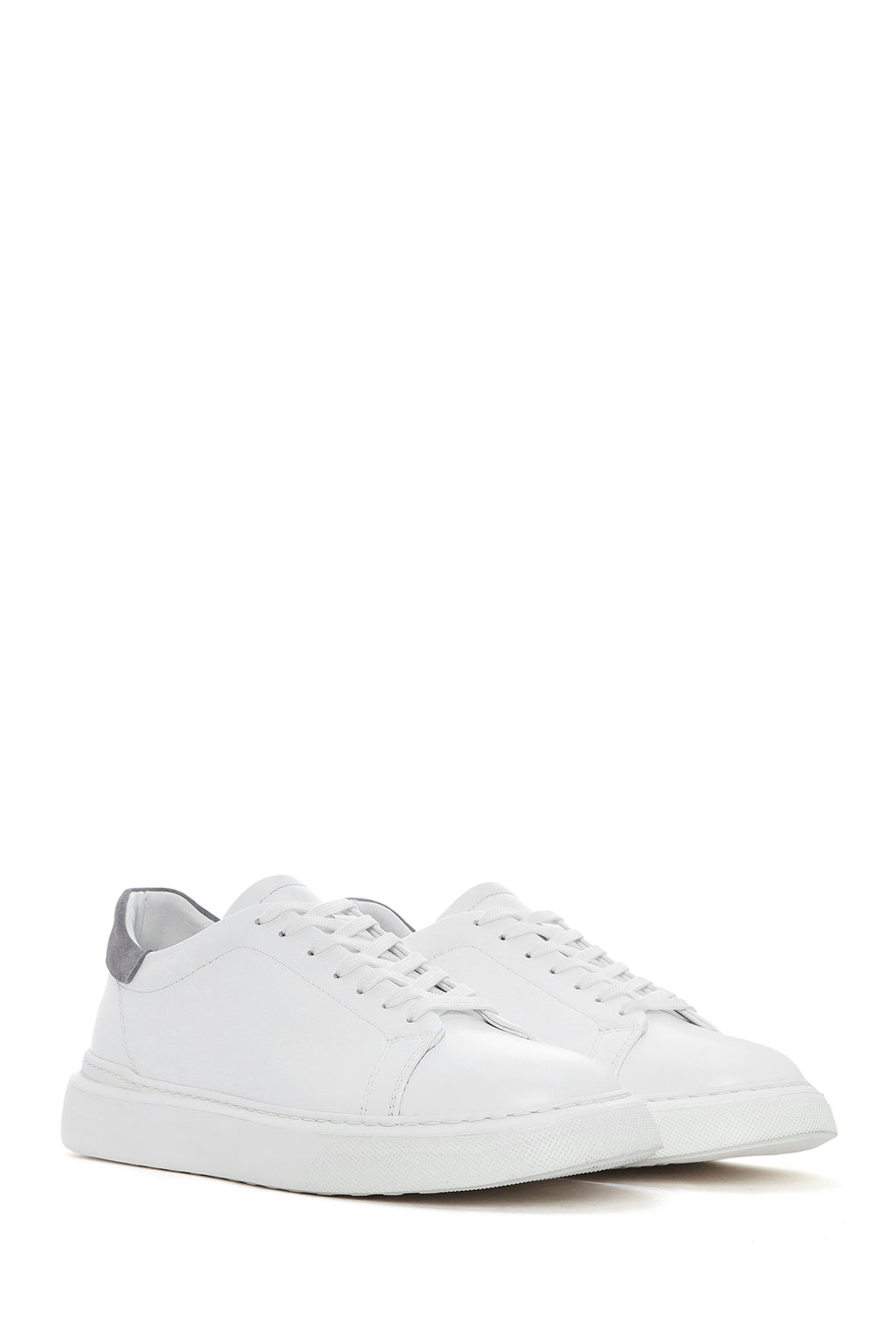 Erkek Beyaz Bağcıklı Deri Sneaker