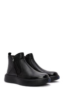 Men's Black Double Zipper Leather Casual Boots | Derimod