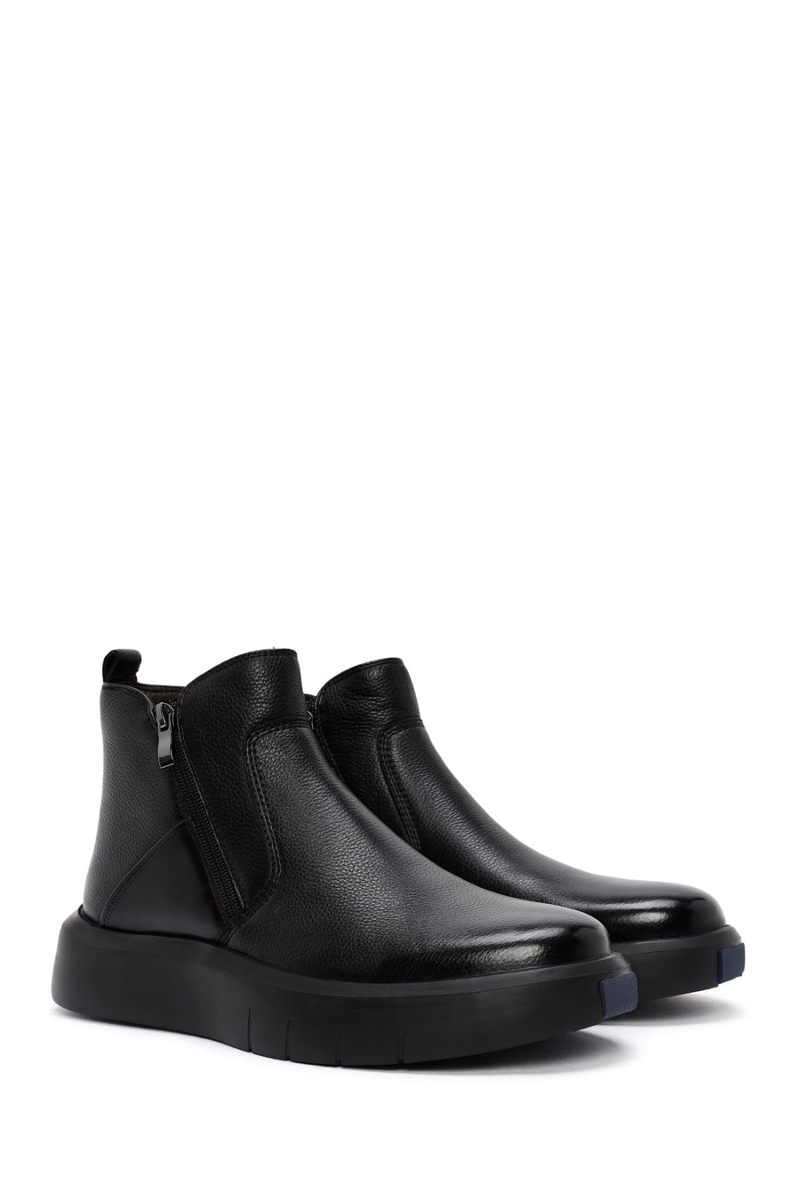 Men's Black Double Zipper Leather Casual Boots