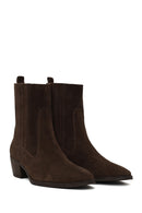Woman Mink Short Thick-Heeled Suede Chelsea Boots | Derimod