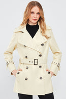 Barbara Women's Beige Double Breasted Collar Regular Leather Trench Coat | Derimod