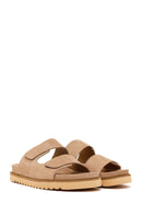 Women's Mink Double Buckle Suede Leather Slippers | Derimod