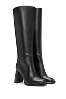 Women's Black High Thick Heel Leather Boots | Derimod