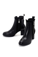 Women's Black Thick Heeled Zippered Leather Boots | Derimod