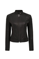 Prima Woman Black Short Leather Jacket | Derimod