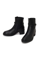 Woman Black Zip Closure Thick-Heeled Leather Boots | Derimod