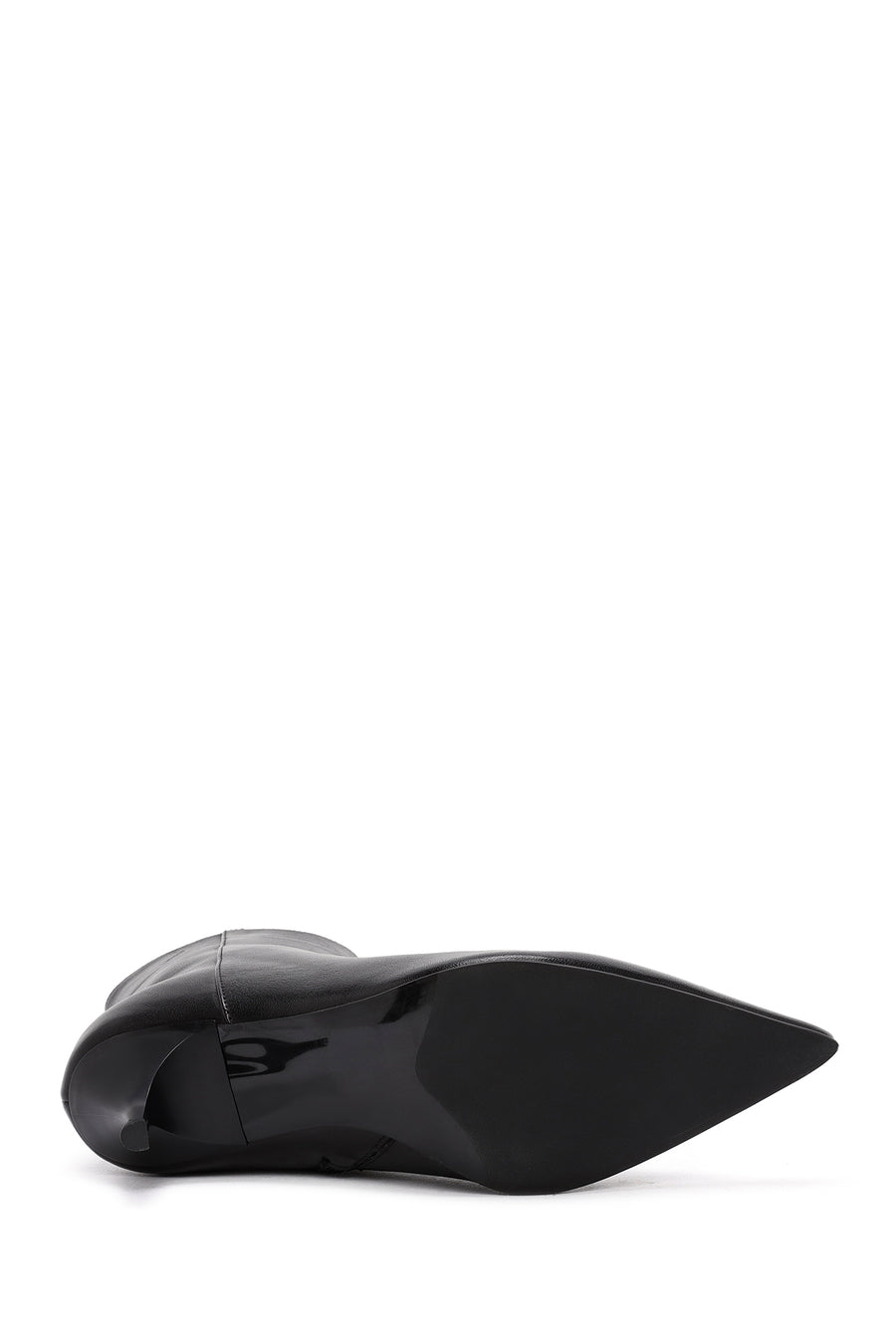 Woman Black Zip Closure Stiletto Heel Leather Boots
