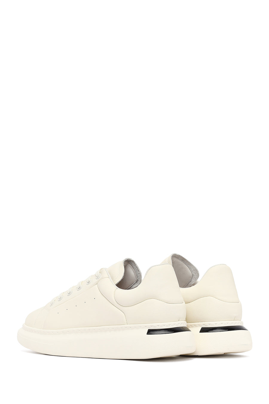 Male White Lace-Up Thick-Soled Leather Sneaker