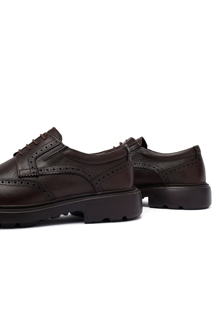 Men's Brown Lace-Up Thick-Soled Leather Casual Shoes