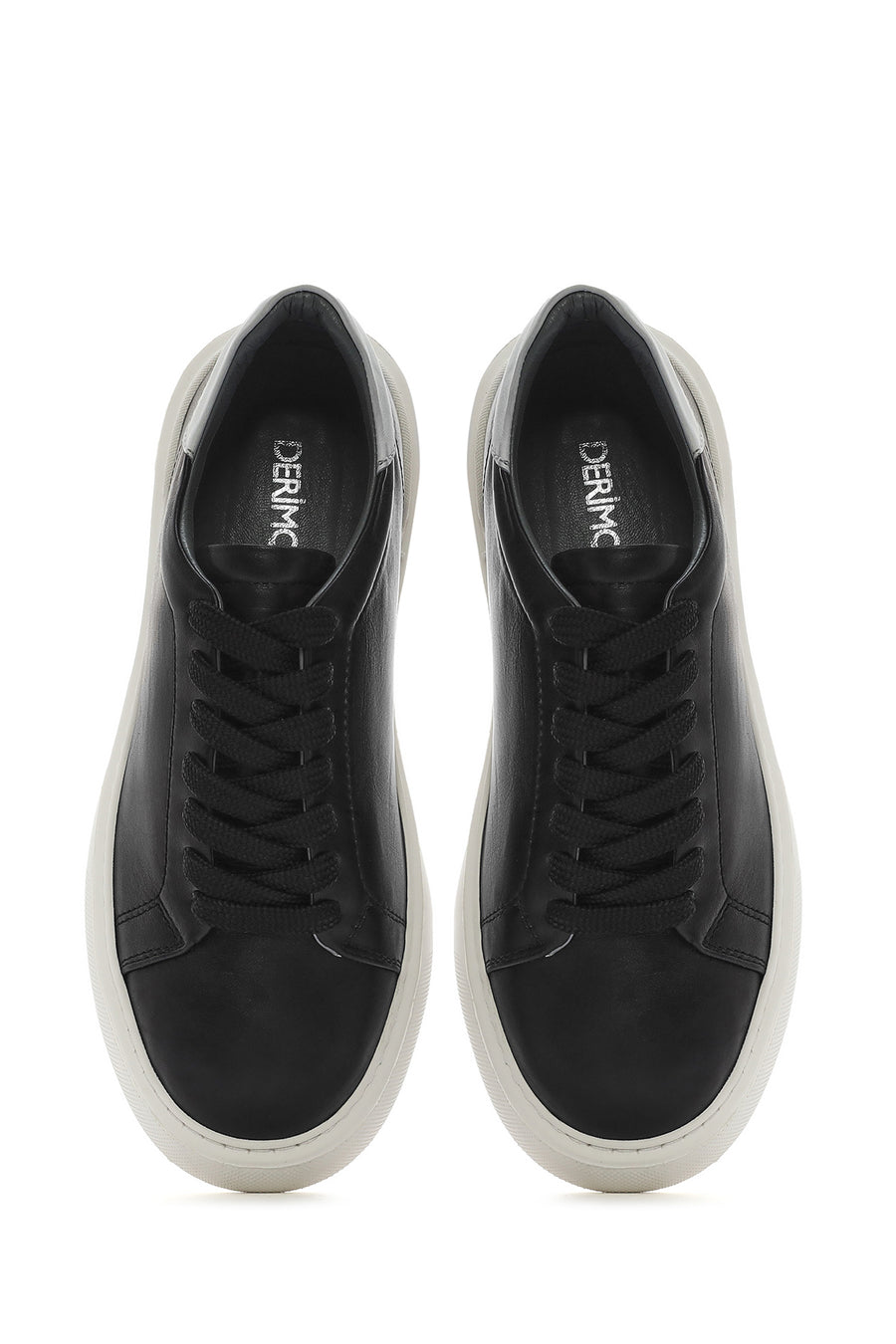 Men's Black Lace-up Thick-Sole Leather Sneaker