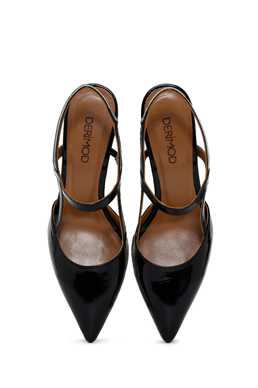 Women's Black Open-Back Heeled Patent Leather Shoes