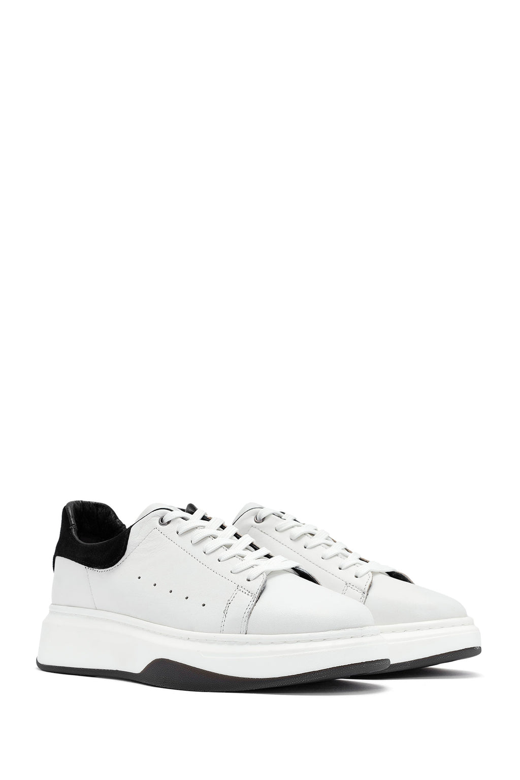 Erkek Beyaz Bağcıklı Deri Sneaker