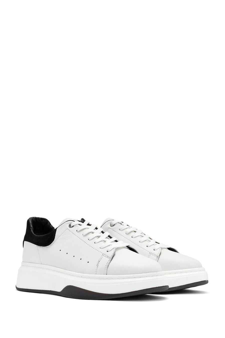 Erkek Beyaz Bağcıklı Deri Sneaker