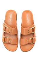 Women's Tan Double Buckle Slippers | Derimod