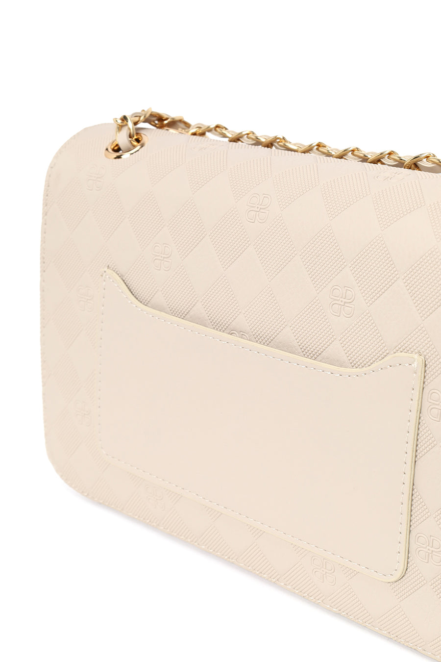Woman Cream Chain Strap Printed Crossbody Bag