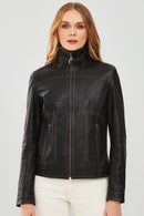 Fiesta Women's Black Short Leather Jacket | Derimod