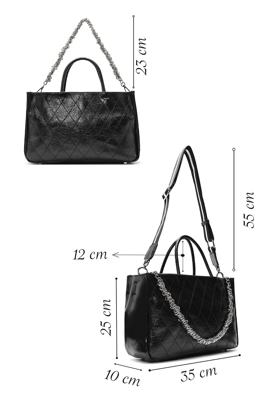 Women's Black Chain Strap Printed Handbag