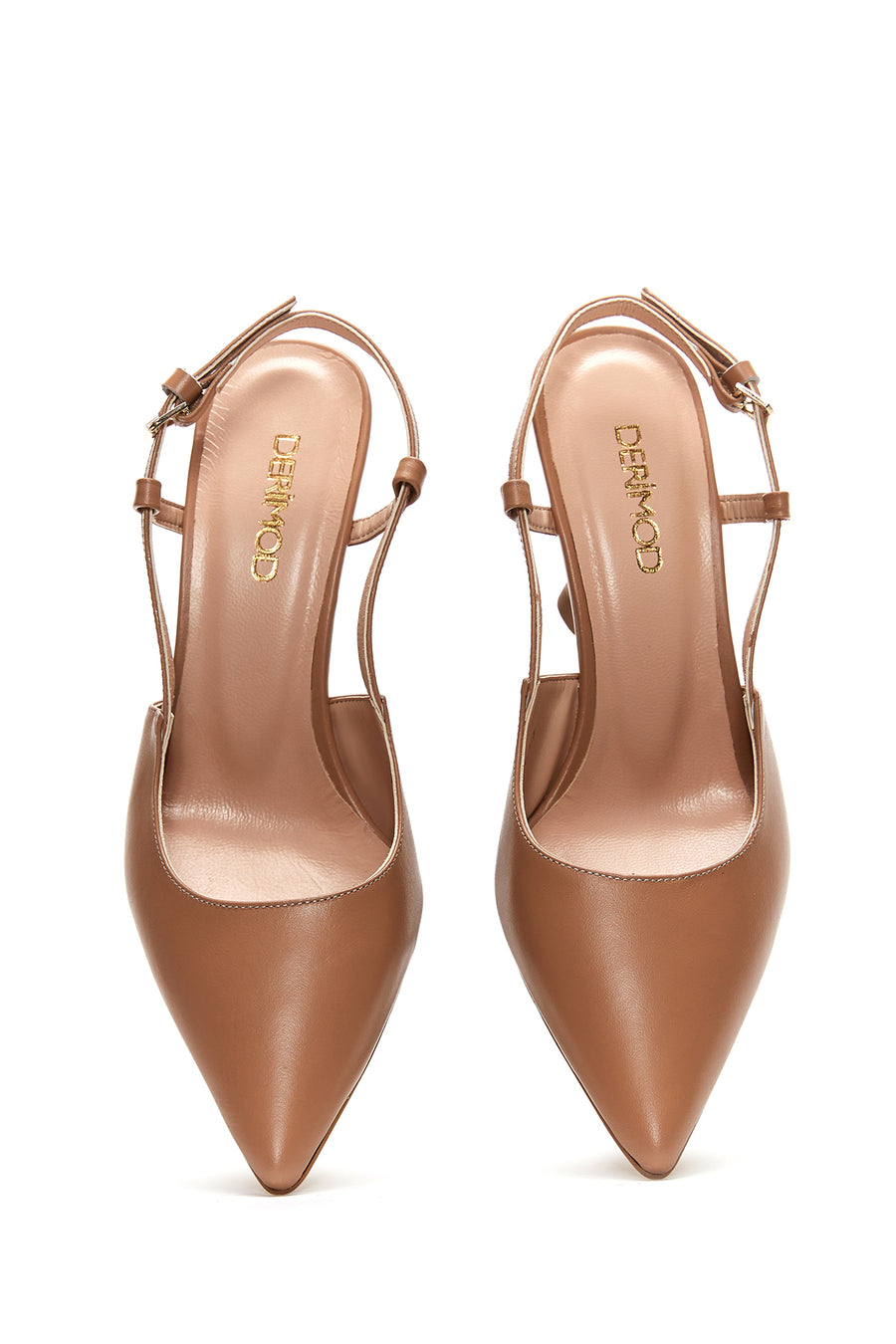 Women's Beige Leather Heeled Slingback Shoes