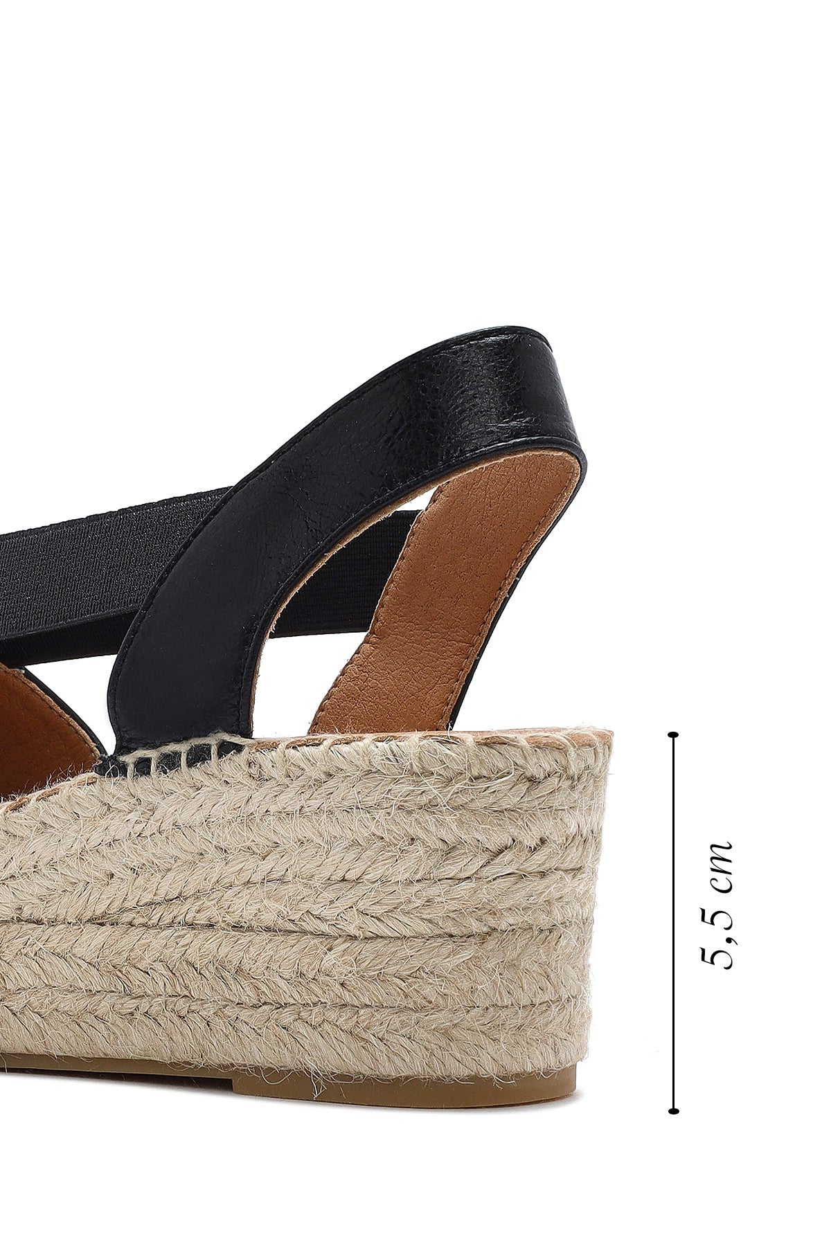 Kadın Siyah Dolgu Topuklu Deri Espadril Sandalet