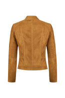 Kylie Woman Camel Mandarin Collar Short Suede Leather Jacket | Derimod