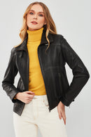 Fiesta Women's Black Short Leather Jacket | Derimod