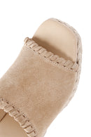 Women's Beige Wedge Heeled Suede Leather Espadrille Slippers | Derimod