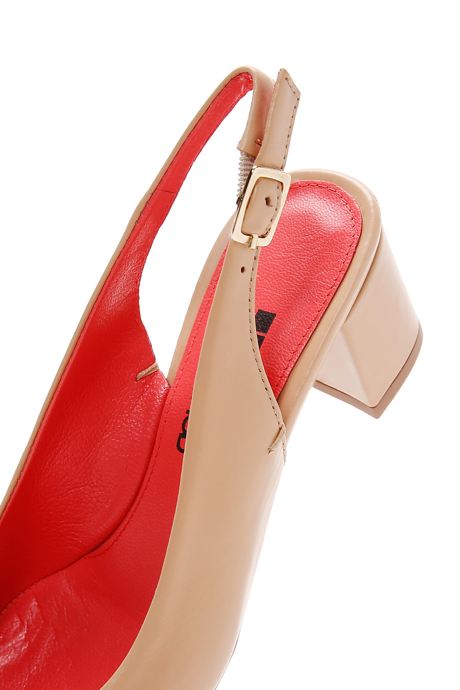 Derimod Gritti Women's Beige Open Back Short Thick Heeled Leather Shoes