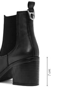 Women's Black Thick Heeled Leather Cowboy Boots | Derimod