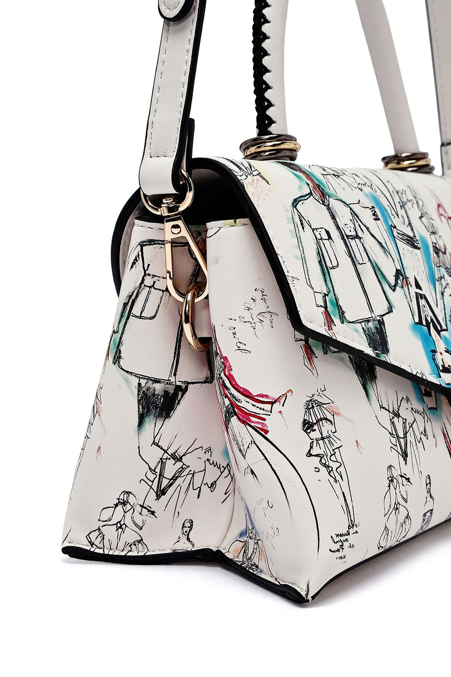 Woman Cream Long Strap Printed Handbag