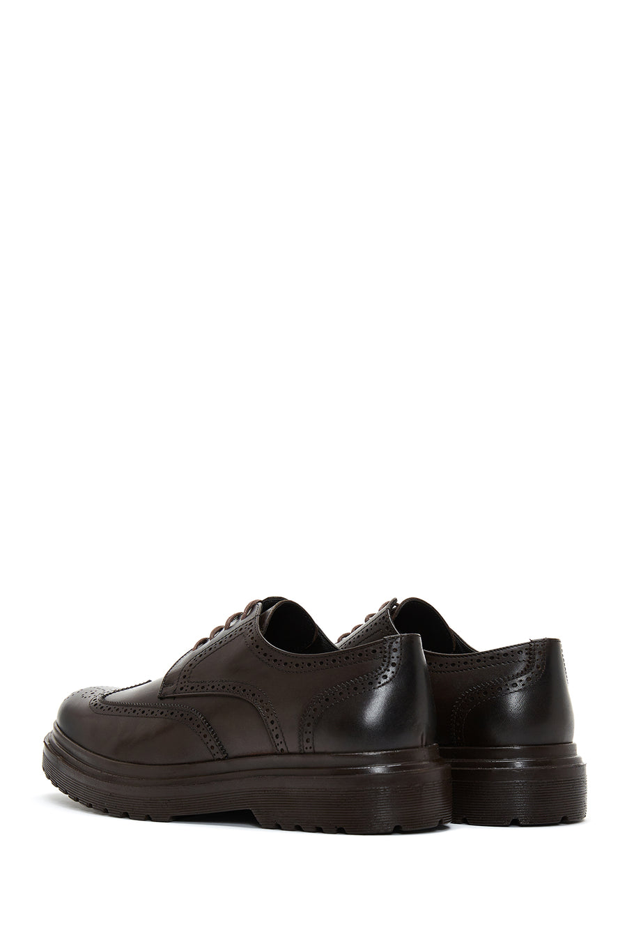 Men's Brown Lace-Up Thick Soled Leather Casual Shoes