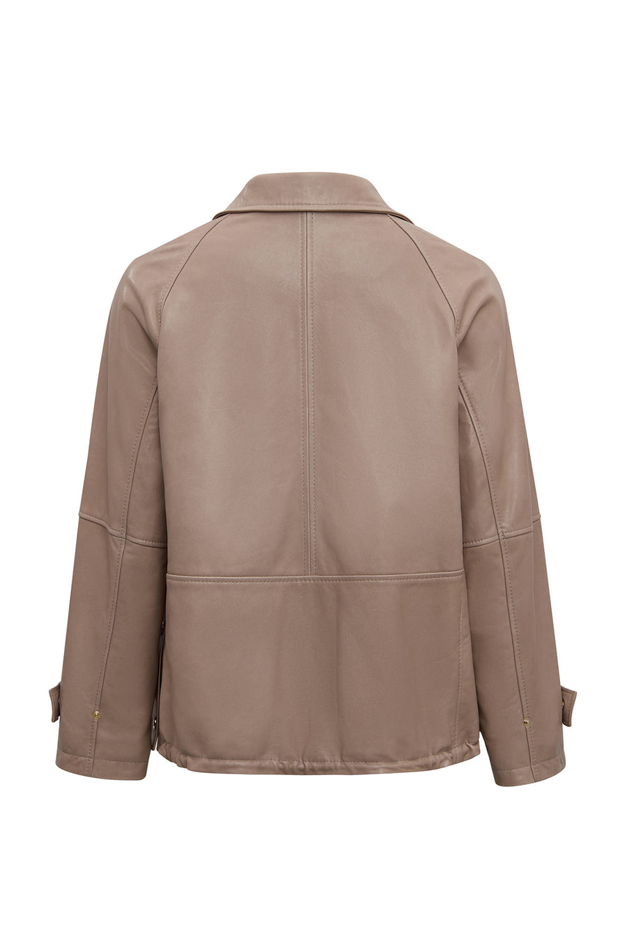 Fancy Women's Beige Round Neck Oversize Leather Jacket