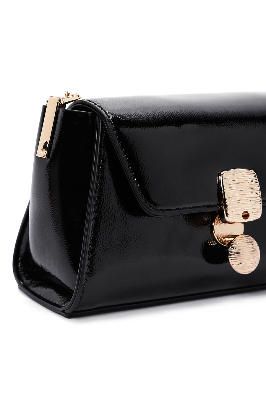 Woman Black Long-Strap Patent Leather Mini Crossbody Bag