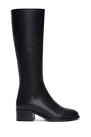 Women's Black Leather Zippered Boots | Derimod