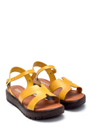 Women's Yellow Leather Flat Sandals | Derimod