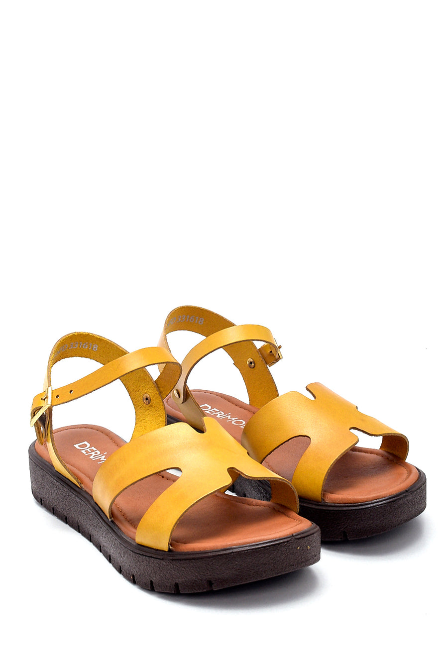 Women's Yellow Leather Flat Sandals