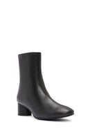 Women's Black Zippered Short Thick Heeled Leather Boots | Derimod