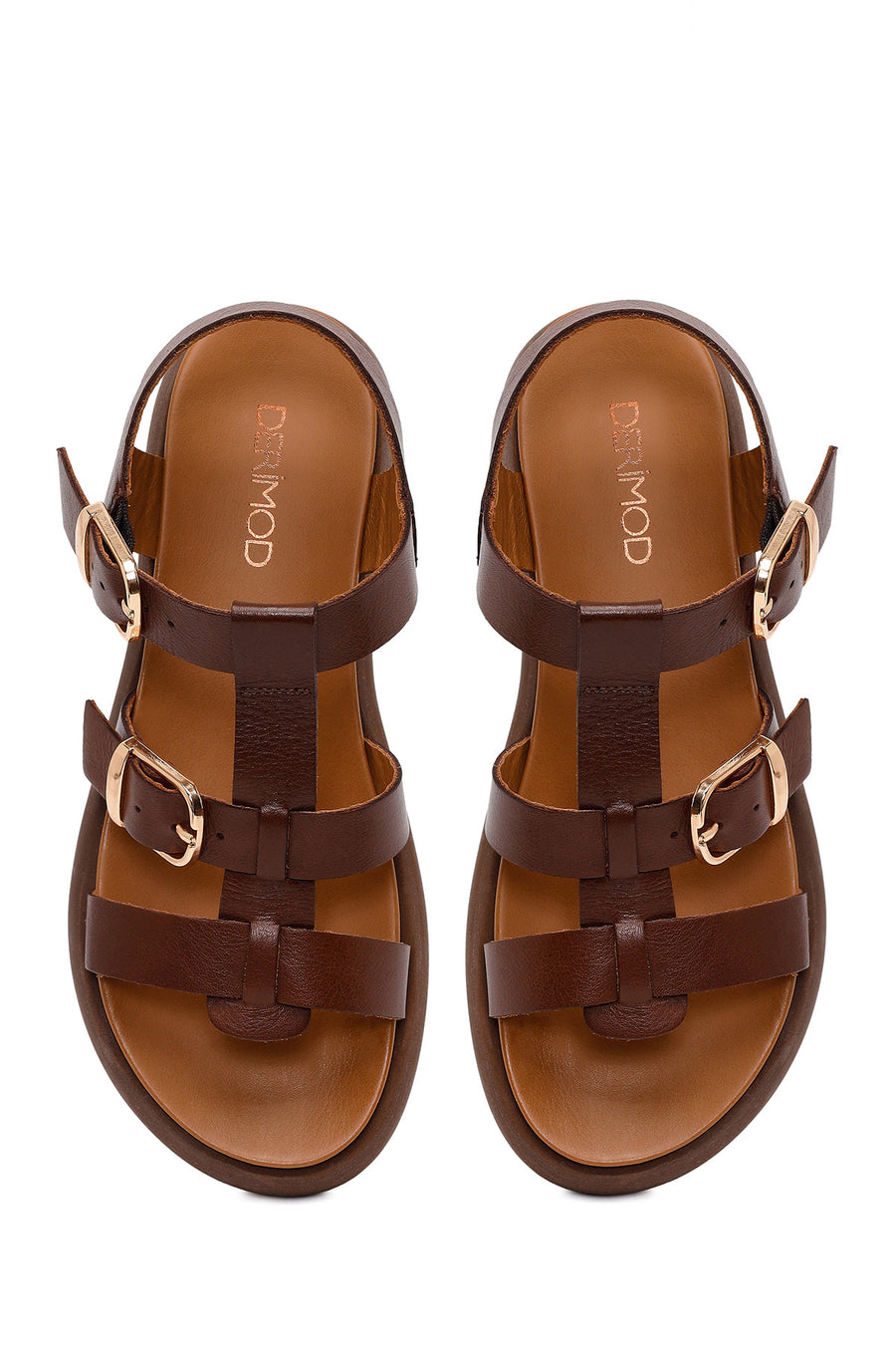 Woman Brown Buckled Thick-Soled Leather Sandal