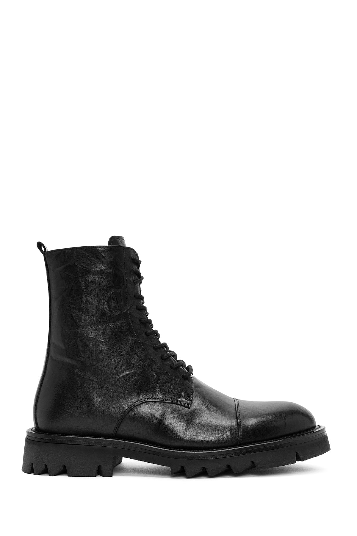 Men's Black Zippered Leather Casual Combat Boots 24WFD720718 | Derimod