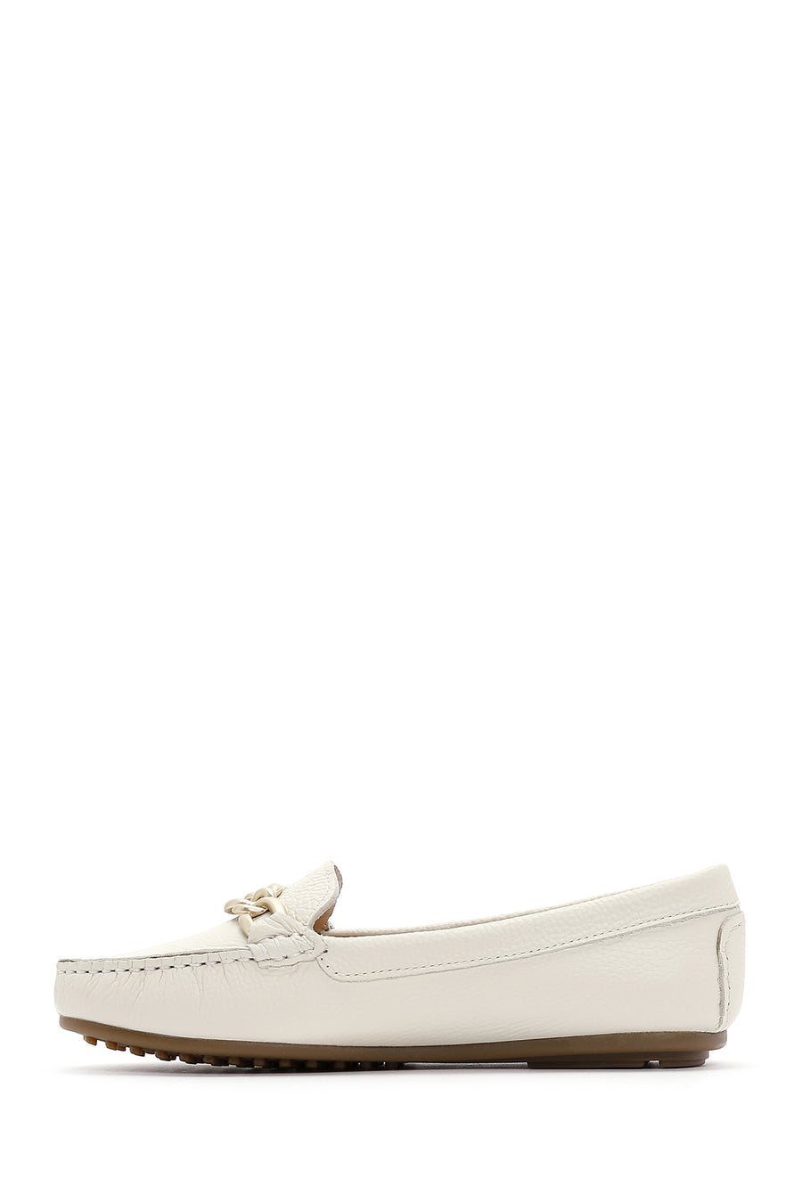 Kadın Bej Toka Detaylı Deri Casual Loafer