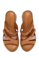 Women's Tan Thick Soled Leather Comfort Slippers | Derimod