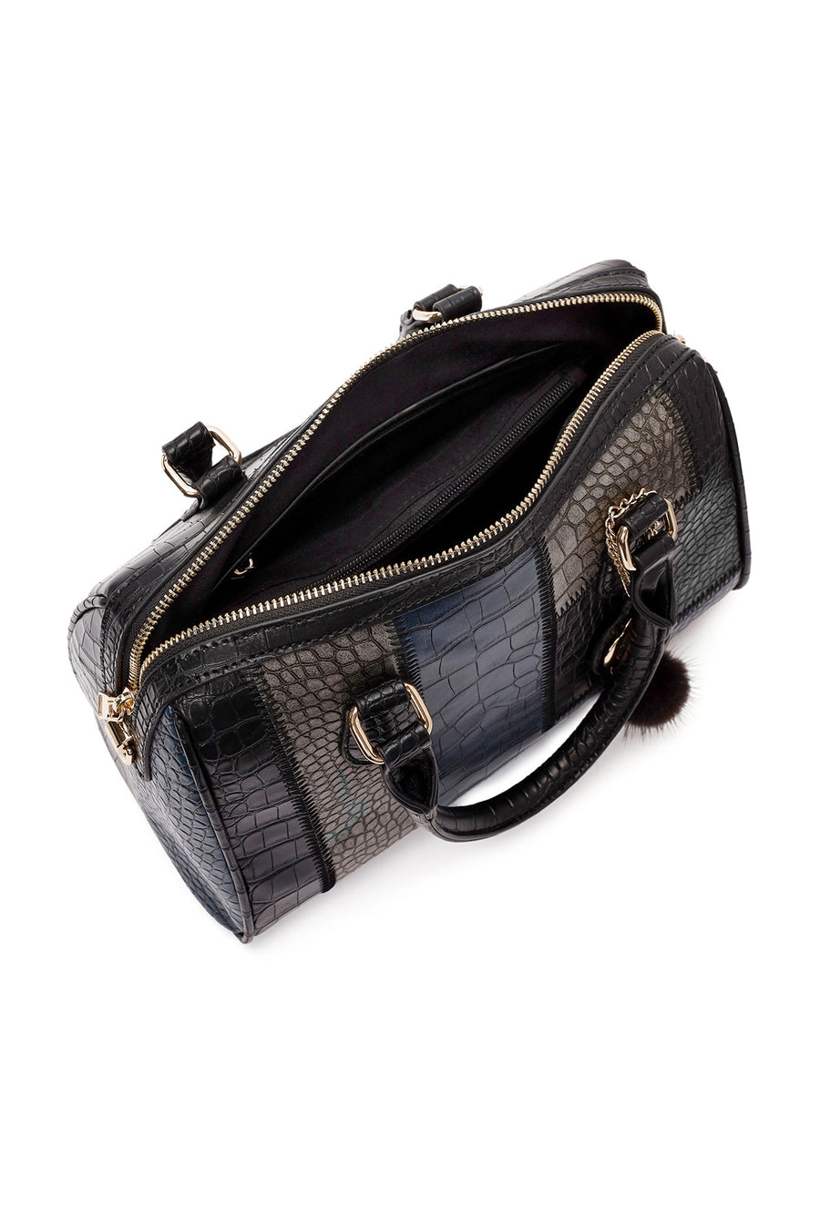 Women's Black Long Strap Handbag with Accessory Detail