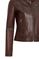 Kylie Women's Brown Mandarin Collar Leather Jacket | Derimod