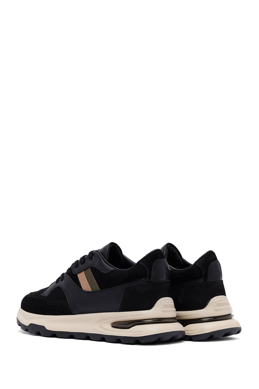Men's Black Lace-Up Thick Sole Leather Sneakers