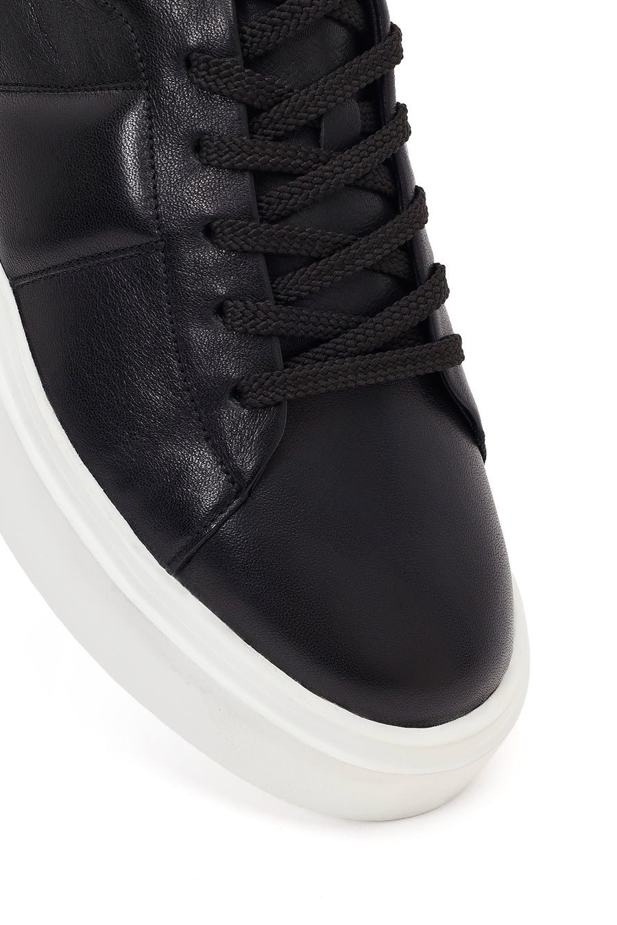 Men's Black Lace-up Thick-Sole Leather Sneaker