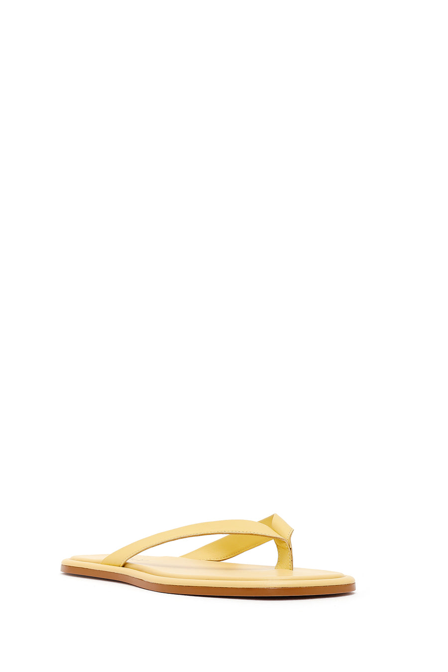 Woman Yellow Leather Toe-Post Slippers