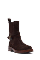 Woman Brown Zippered Suede Leather Boat | Derimod